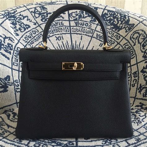 Hermes Kelly 28cm Bag Togo Leather Black Gold