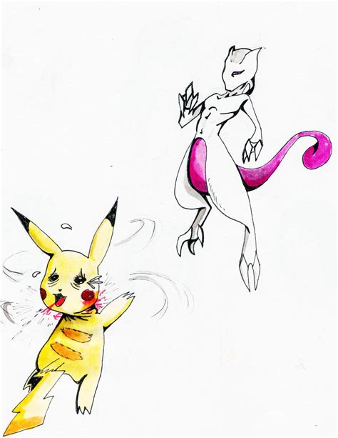 pikachu vs mewtwo by warukeru on DeviantArt