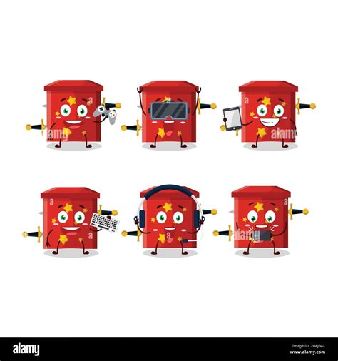 Magic box fantasy cartoon character are playing games with various cute emoticons. Vector ...