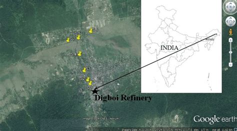 Location map of sampling stations along the Digboi refinery effluent ...