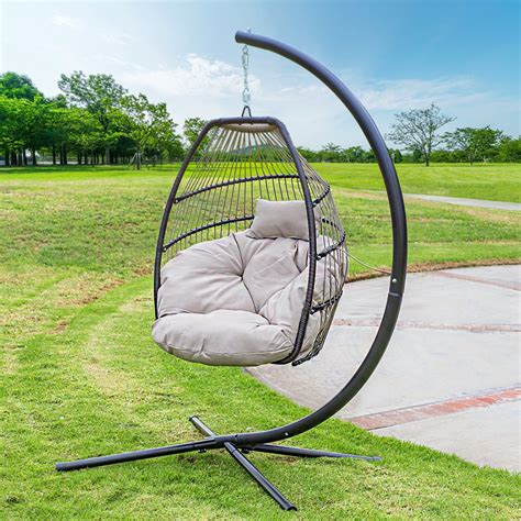 Barton Outdoor Hanging Lounge Egg Style Swing Chair UV Resistant Deep Cushion Seating, Beige ...