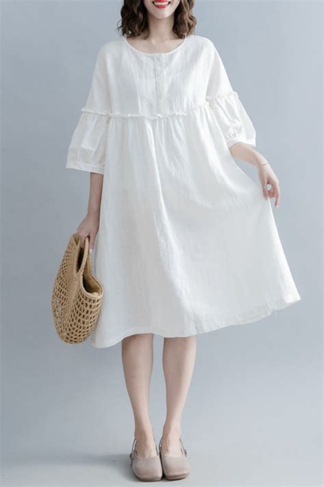 Cute High Waist Cotton Linen Dresses Women Casual Clothes Q1862– FantasyLinen