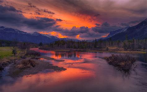 nature, Landscape, Sunrise, River, Mountain, Clouds, Snowy Peak, Forest ...