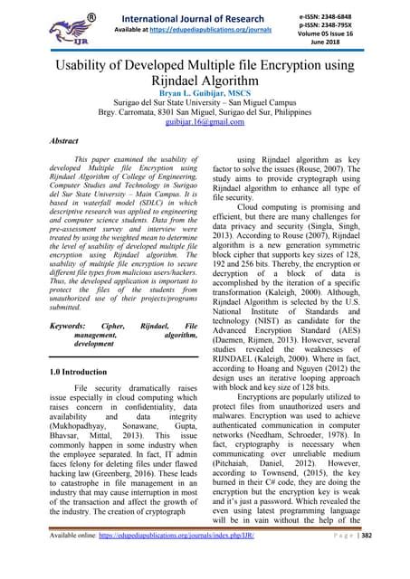 Usability of developed multiple file encryption using rijndael algorithm | PDF