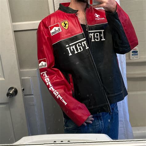 Vintage Ferrari racing jacket Leather Size Xl Fits... - Depop