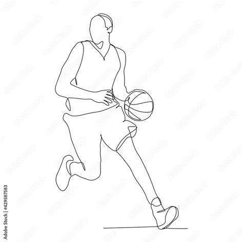 Male basketball player dribbling the ball continuous one line drawing. One line art of Sport and ...