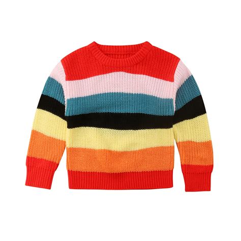 2018 Girls Kids Warm Sweaters Rainbow Fleece Striped Autumn Jumper Children Clothing 1 6Y 45-in ...