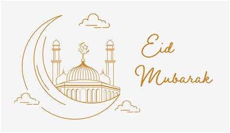 Happy Eid Mubarak Vector Illustration with Line Art Style 5658415 ...