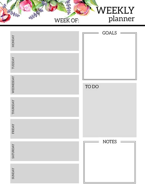 Floral Free Printable Weekly Planner Template - Paper Trail Design