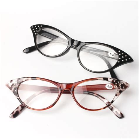 Cat Eye Reading Glasses Women Presbyopic Slim Eyeglasses Spectacles With Spring Hinge reading ...
