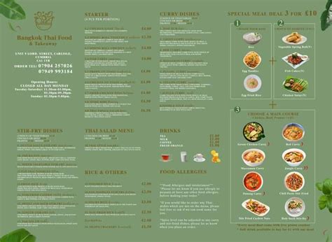 Menu at Bangkok Thai Takeaway restaurant, Carlisle