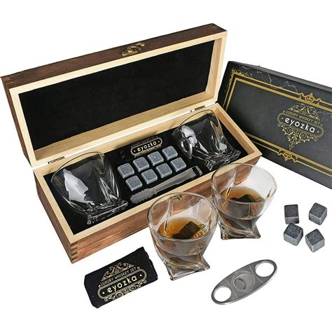 Eyozka Whiskey Glass Set Gift Box - Cigar Cutter and Whiskey Stones ...