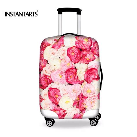 INSTANTARTS Pink Floral Luggage Protective Covers Waterproof Dust Rain ...