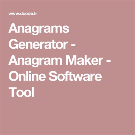 Anagrams Generator - Anagram Maker - Online Software Tool | Anagram ...