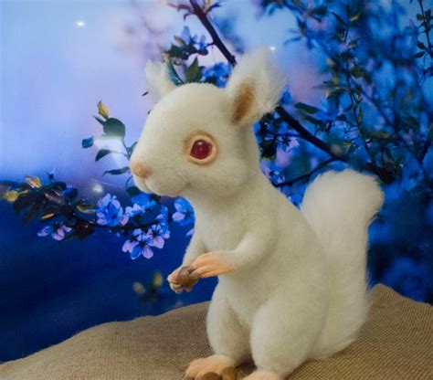 White albino felted squirrel OOAK Collection forest animal | Etsy