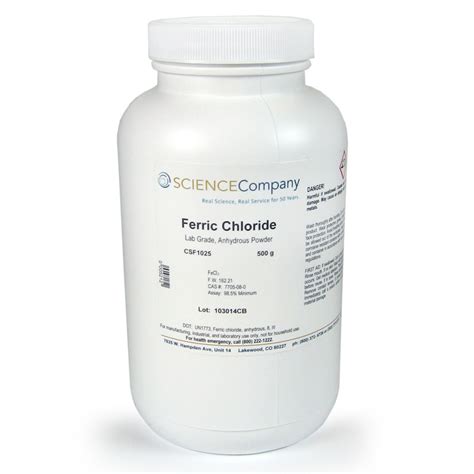 Anhydrous Lab Grade Ferric Chloride, 500g for sale. Buy from The Science Company.