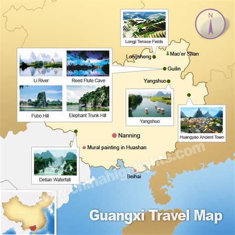 a map showing the location of guangxi travel map in asia and other ...