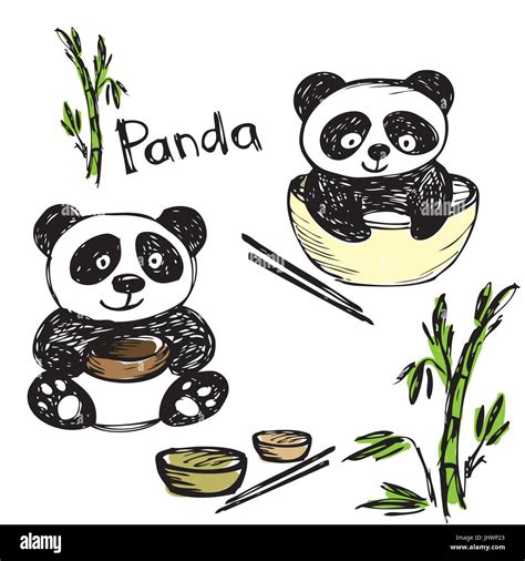 Cute panda eating ,bamboo, chopsticks, hand drawing, vector Stock Vector Image & Art - Alamy