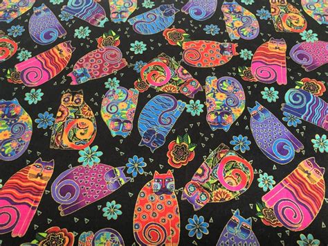 Laurel Burch FELINE FROLIC Tossed Cats on Black Fabric BTHY | Etsy