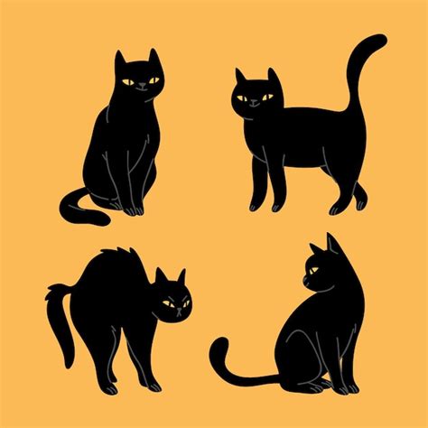 Free Vector | Hand drawn halloween black cats collection