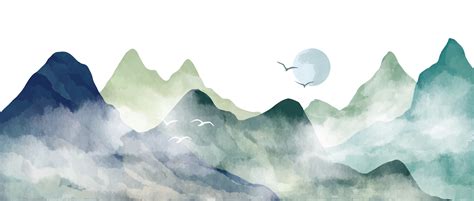 Natural blue mountain landscape. Watercolor painting. Abstract ...