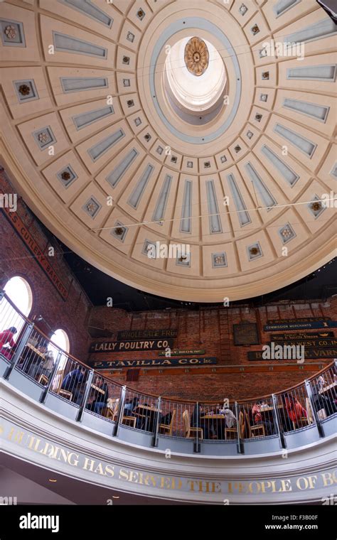 Central Quincy Market building food court dome Faneuil Hall Marketplace Downtown Boston MA USA ...