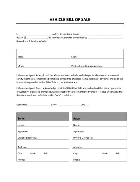 Free Printable Auto Bill of Sale Form (GENERIC)