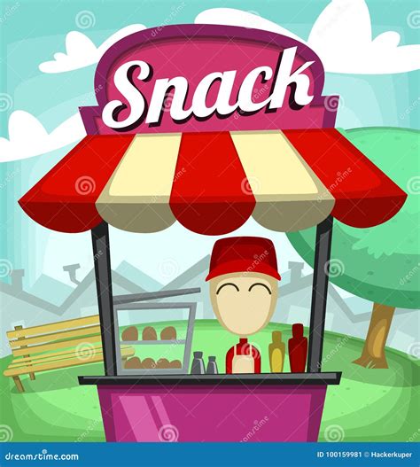 Vector Cartoon Fast Food Snack Stand Bar Small Culinary Business Illustration Stock Vector ...