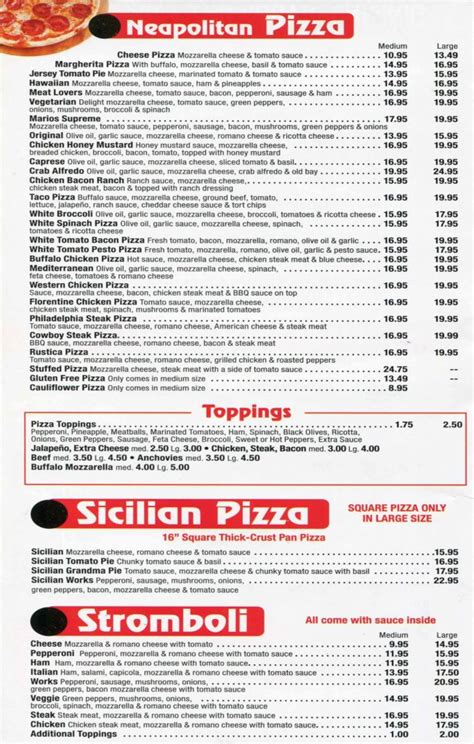 Mario's Pizza Menu - Mario's Pizza