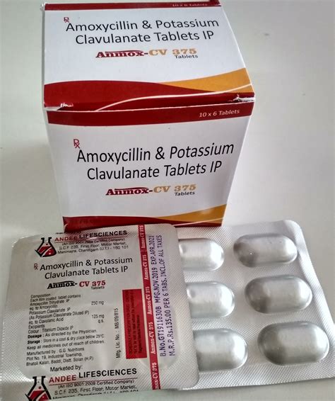 Anmox-CV Amoxycillin and Potassium Clavulanate Tablets IP 375 mg, Rs ...