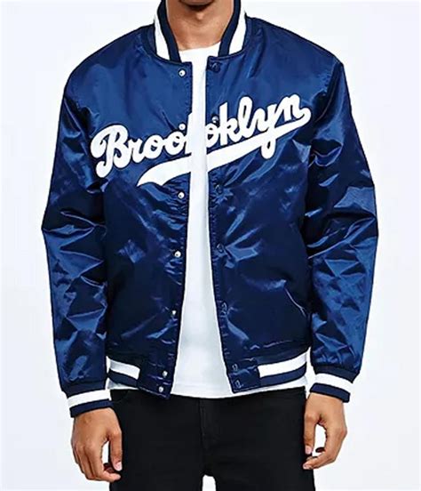 Navy Blue Satin Brooklyn Dodgers Jacket - Jackets Masters