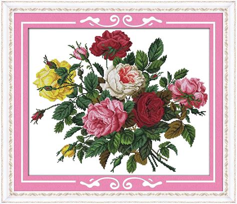 Beautiful rose flower cross stitch kits DMC cotton 14ct white 11ct ...