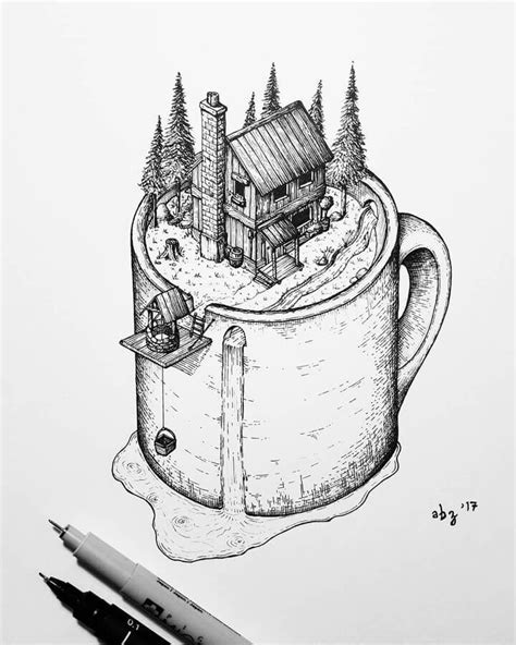 Hidden Fantasy Architecture Drawings | Ink illustrations, Ink artwork ...