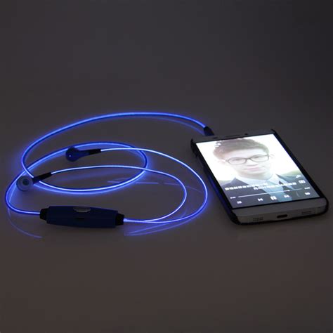 LED Blue Light Flashing Earbuds Earphone with Mic