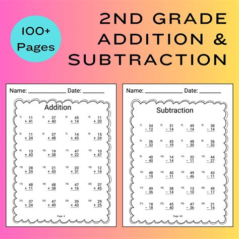 2nd Grade Math Worksheet Addition Subtraction Worksheet Math Sheet 2nd ...