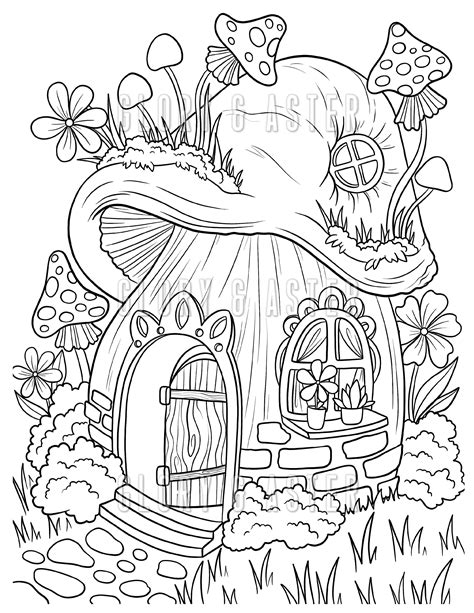 Mushroom Coloring House Pages Adult Colouring Printable Findz Cool Sheets Cartoon Sketch ...