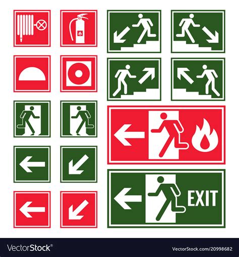 Evacuation and emergency signs in green red Vector Image