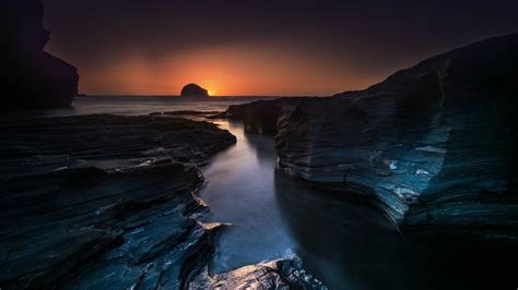 Trebarwith Strand, 4k, 5k wallpaper, 8k, England, travel, tourism, sunset, cliff, sea ...