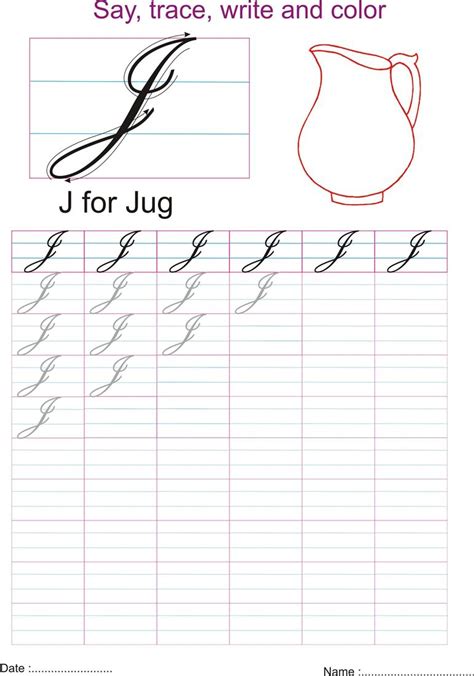 Cursive captial letter 'J' worksheet