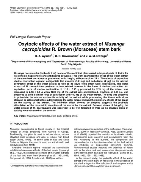 (PDF) Oxytocic effects of the water extract of Musanga cecropioides R ...