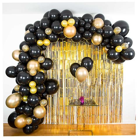 Black and Gold Balloon Arch & Garland Kit With Confetti and Fringe Curtains Shower Husband ...