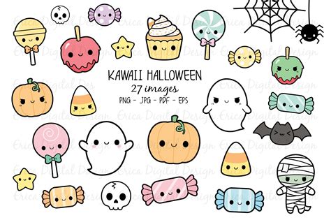 Kawaii Halloween clipart set - 27 cute Halloween images (520401) | Illustrations | Design Bundles