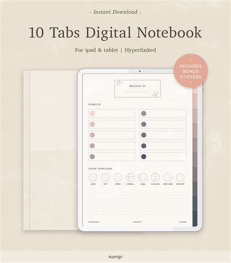 Digital 10 Subject Tabs Notebook & Digital Stickers | Hyperlinked Notebook for Goodnotes ...