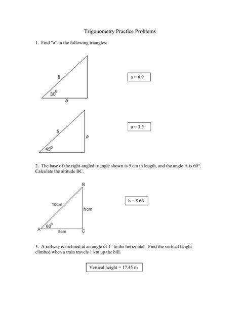 trigonometric ratios worksheets with answers worksheets master - grade ...