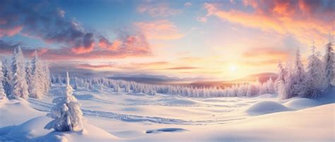 Premium AI Image | Panorama of winter nature landscape at sunset