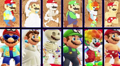 Here's A Look At All Super Mario Odyssey Costumes And Hats In 8 Bit And 3D | NintendoSoup