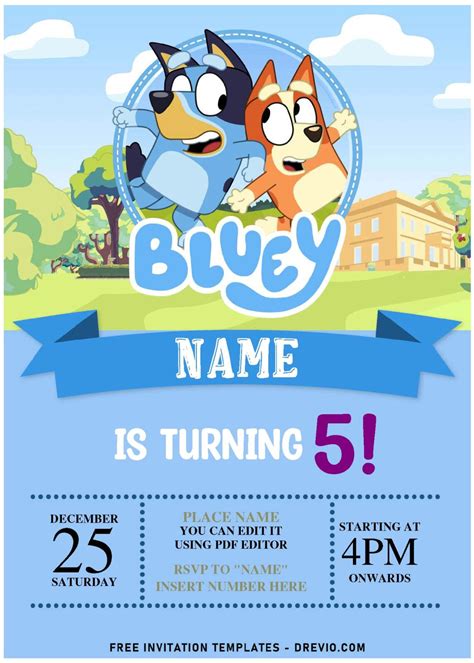 Free Editable PDF – Cheerful Bluey Birthday Invitation Templates | Download Hundreds FREE ...