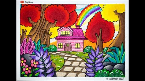 CARA MENGGAMBAR RUMAH MUSIM GUGUR DAN GRADASI WARNA OILPASTEL EP 376 ...