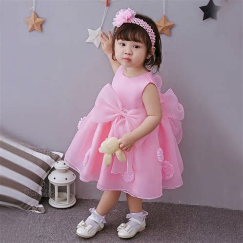 Newborn Baby Dress Flower Girls Princess Sweet Pink Party Vest Dress ...