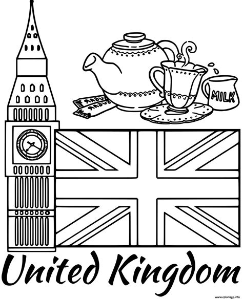 Coloriage Royaume Uni Drapeau Big Ben Dessin Drapeau à imprimer